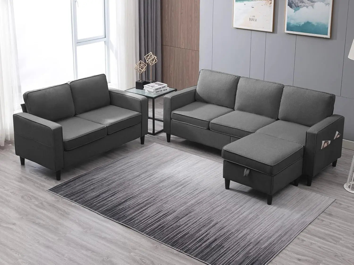 Convertible Sofa Set, 3-Seater with Storage