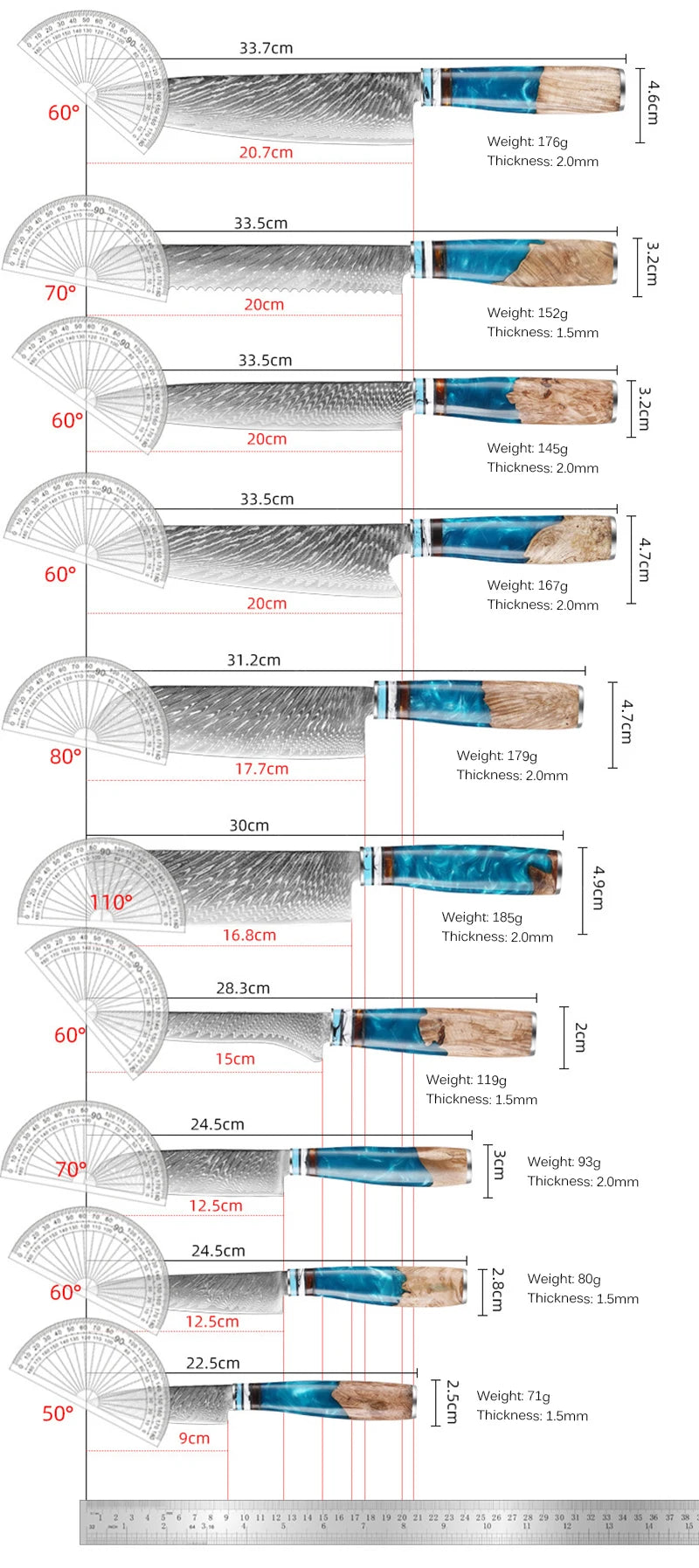 1-10pcs Japanese Damascus Kitchen Knives Set