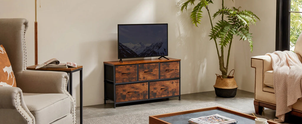 Display Cabinet, 5 Fabric Drawers Steel Frame