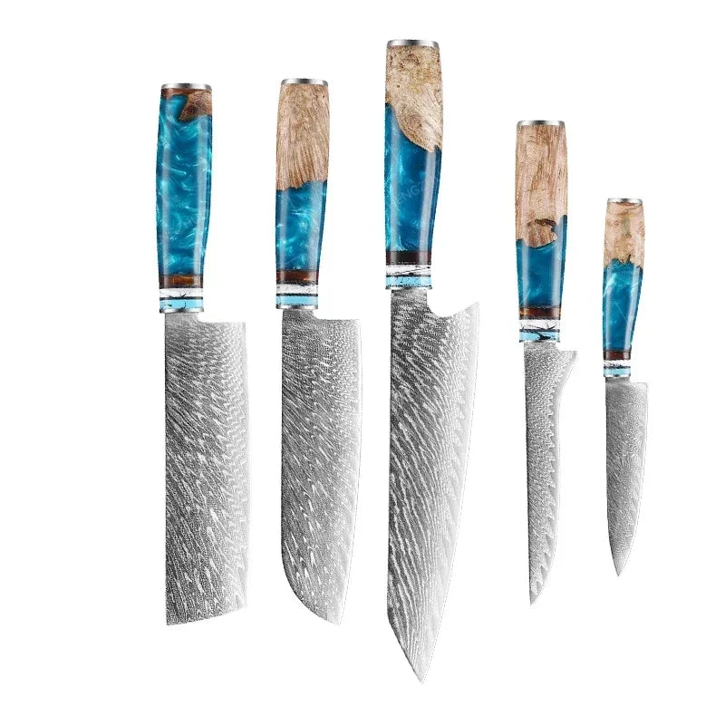1-10pcs Japanese Damascus Kitchen Knives Set