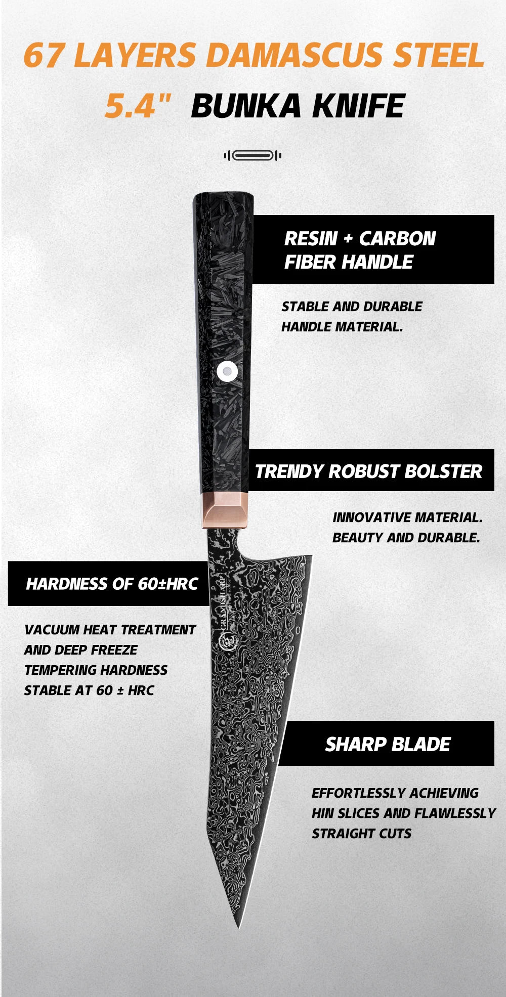 5.4"Bunka Knife 67 layers Damascus Steel