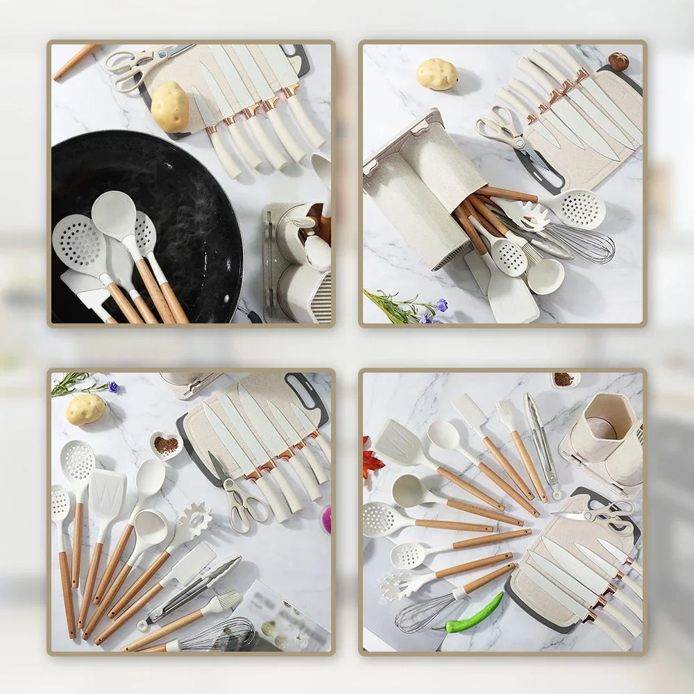 Heat Resistant Silicone Knives, Soup Spoon, Scissors, Peeler