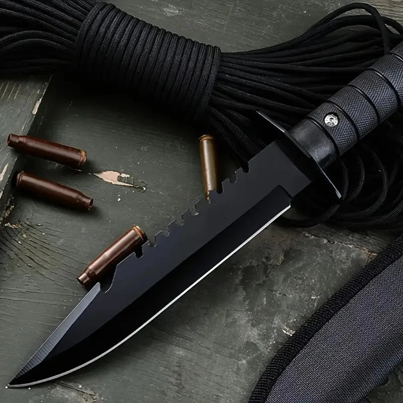 Knife with Saw Toothed Edge, Glass Breaker, Sheath