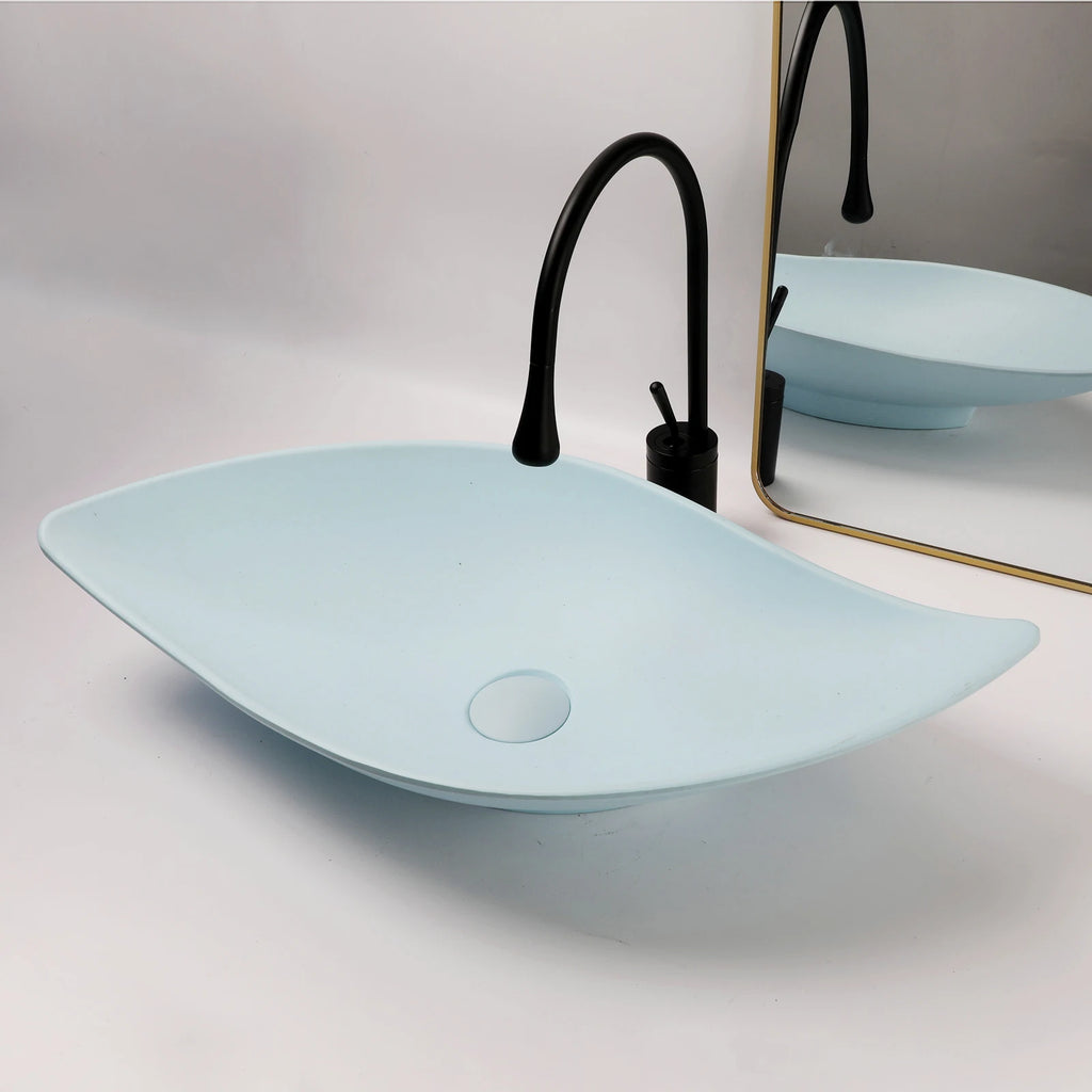 Blue Vessel Sink Deck Mounted, One Handle Faucet, Drain Set