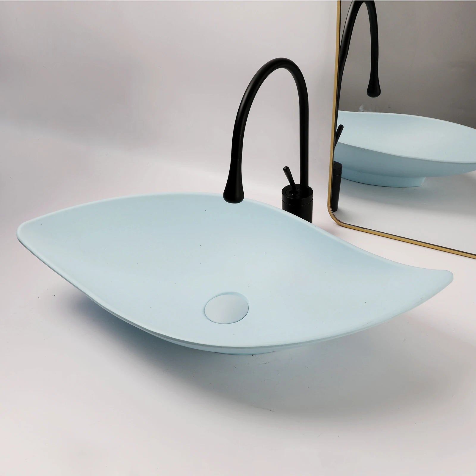 Blue Vessel Sink Deck Mounted, One Handle Faucet, Drain Set