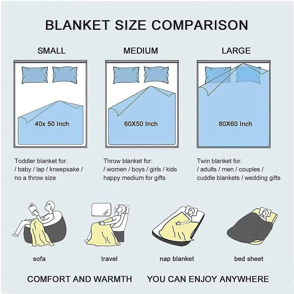 Flannel Blankets, Soft Comfortable, Various Colors, Patterns, Sizes