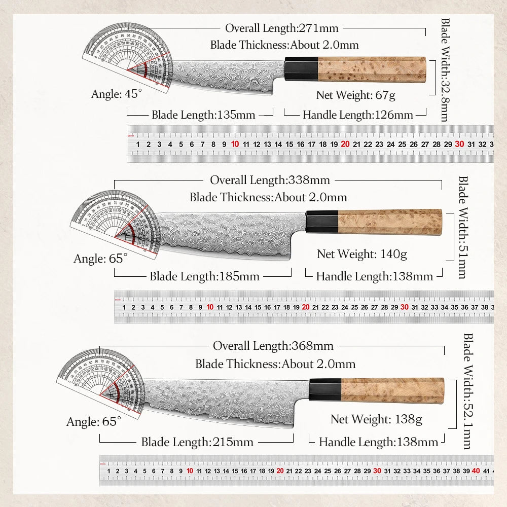 1PC Or 3PC Knife Set Damascus Steel Chef Knives