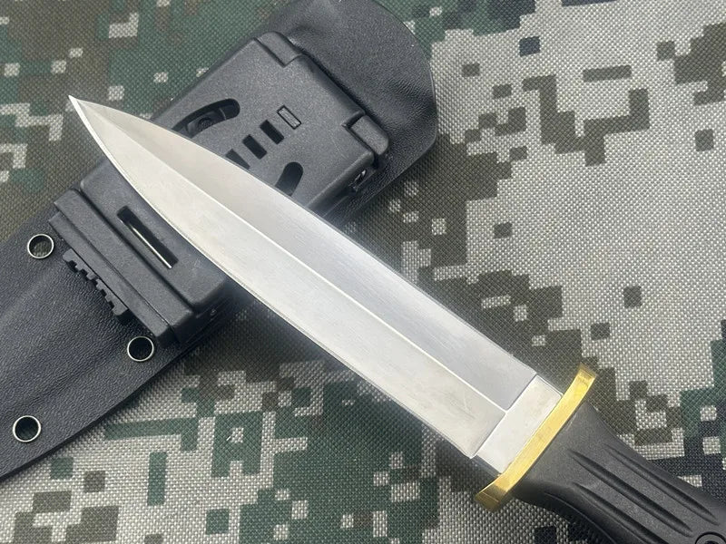 double-edged straight blade knife, sheath