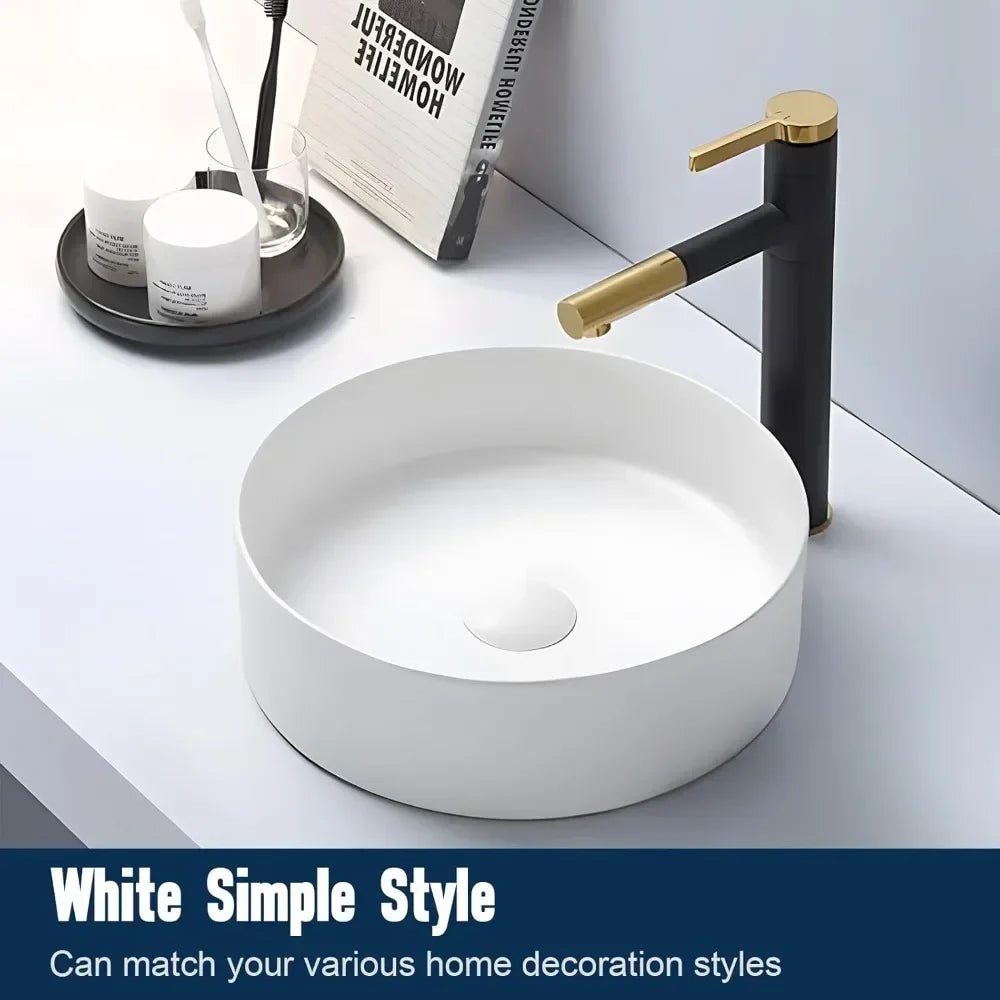 14" Ceramic Round Bathroom Countertop Sink