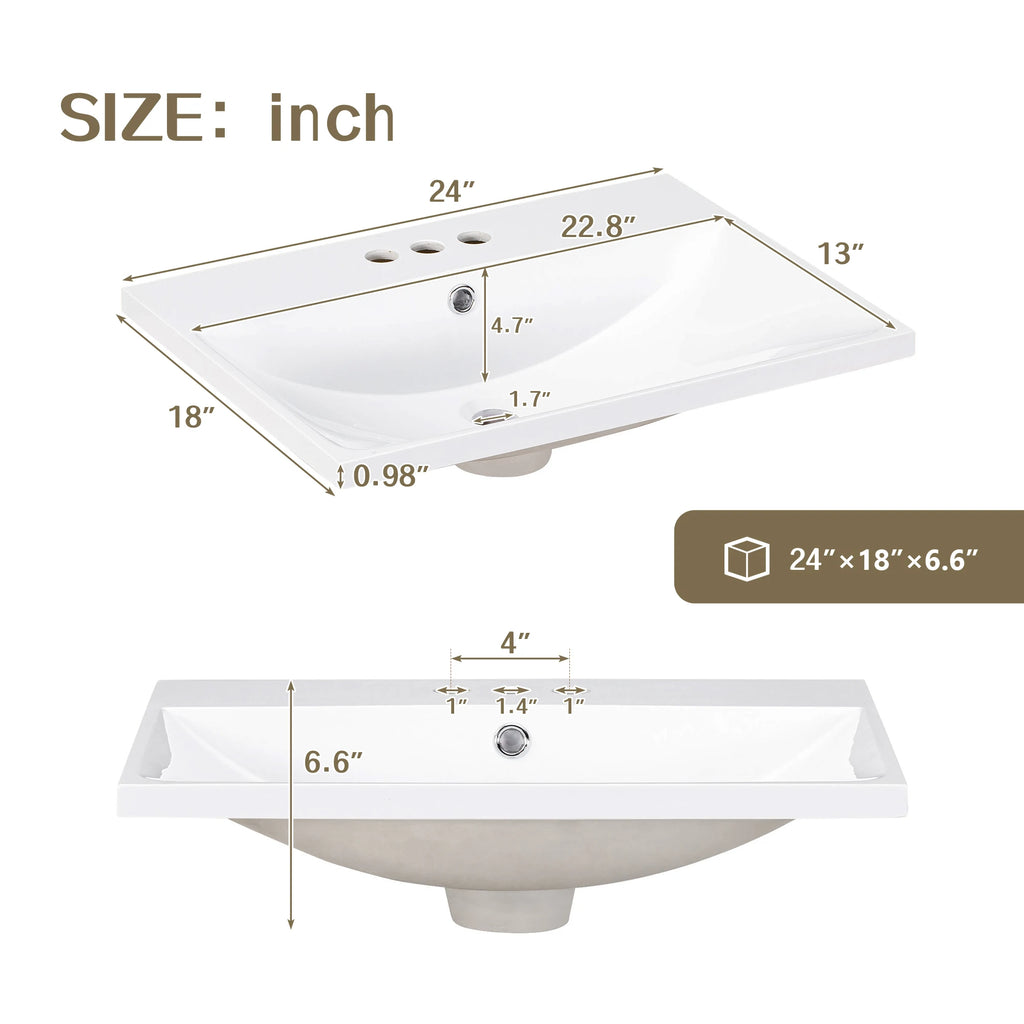 24-Inch Single Basin 



24" Single Basin Vanity Resin Top Only, 3 Faucet Hole