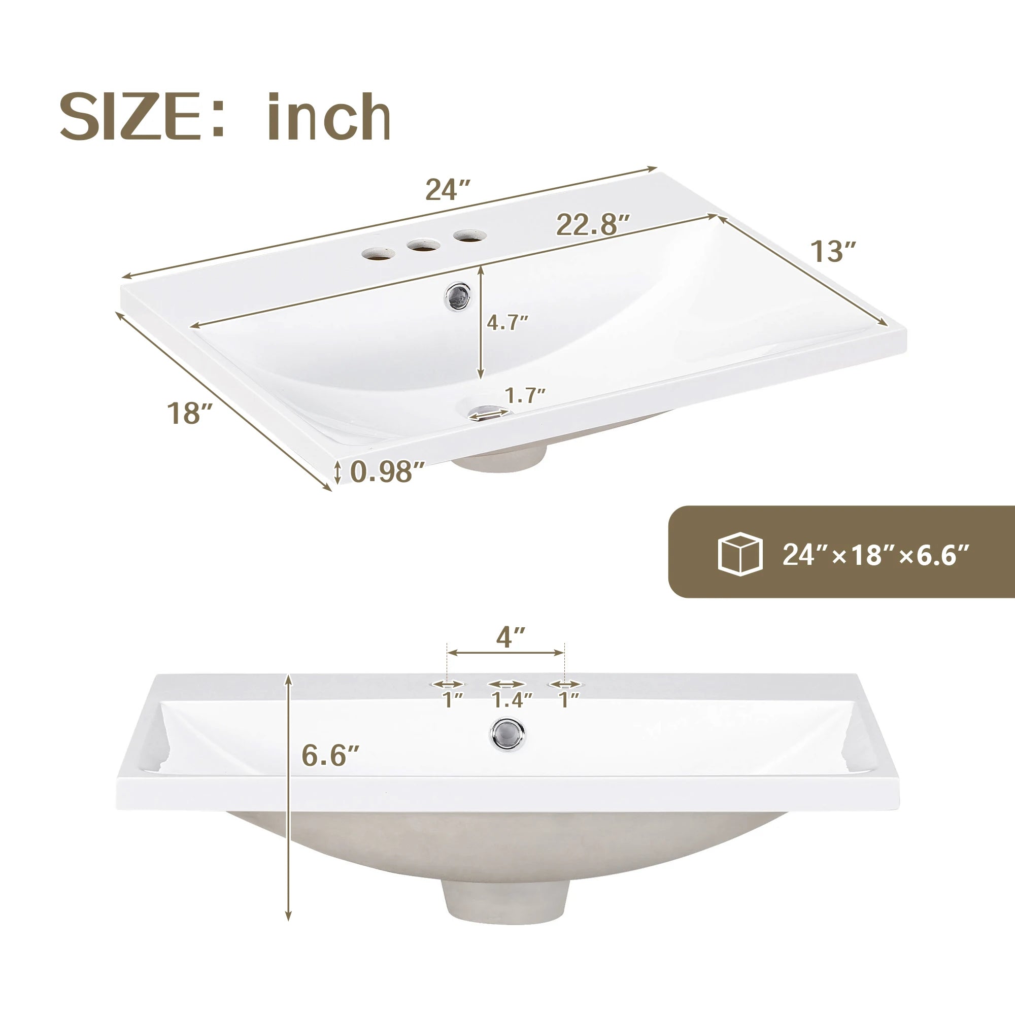 24-Inch Single Basin 



24" Single Basin Vanity Resin Top Only, 3 Faucet Hole