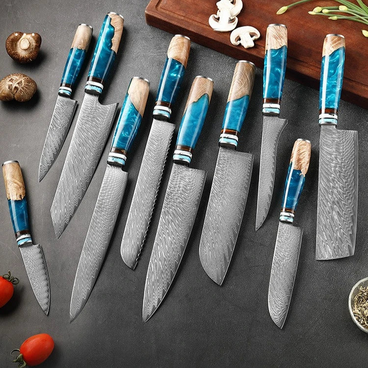 1-10pcs Japanese Damascus Kitchen Knives Set