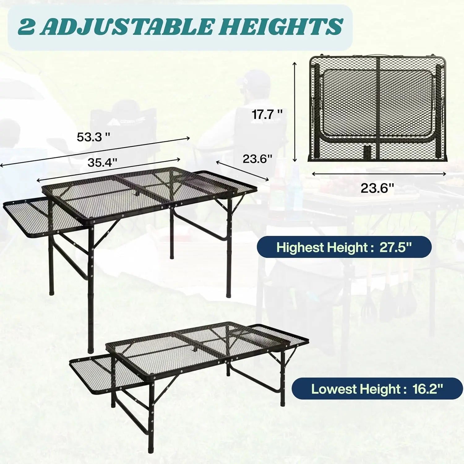 Folding Table w/ Carry Bag, Paper Towel Holder, Garbage Holder, Wing Panels, 3x2 FT Foldable Table for Portable Grill, Picnic