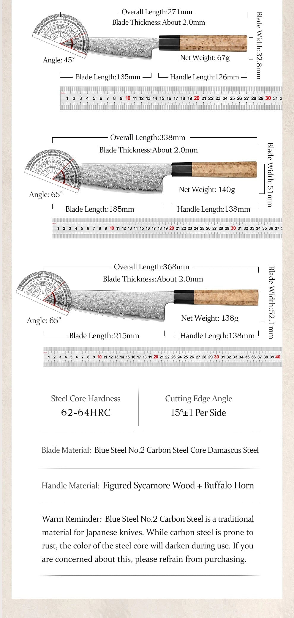 1PC Or 3PC Knife Set Damascus Steel Chef Knives
