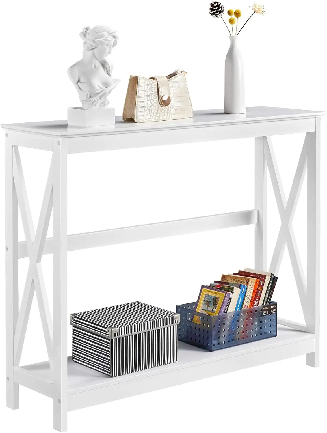 2-Tier Sofa Table Accent Table w/Storage Shelf