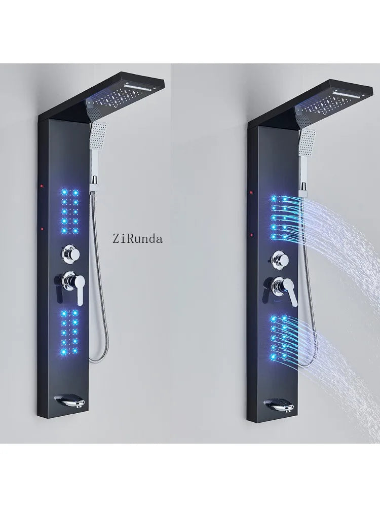 LED, massage, matte black, Stainless column, waterfall faucet