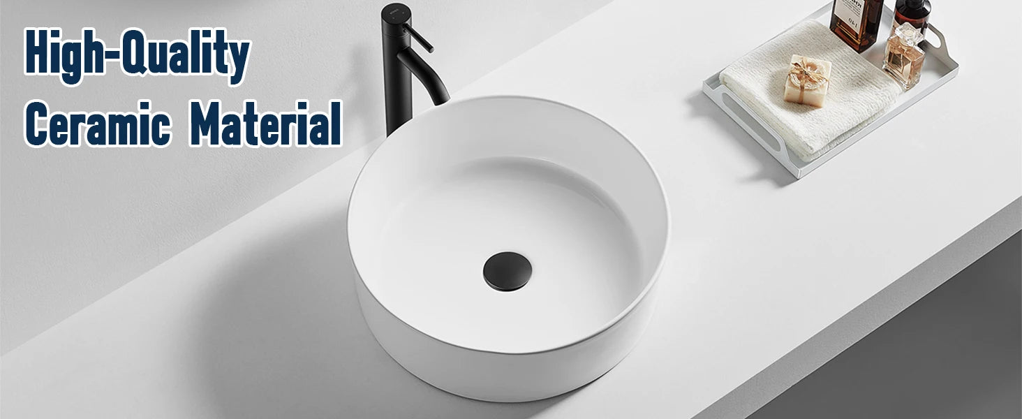 14" Ceramic Round Bathroom Countertop Sink