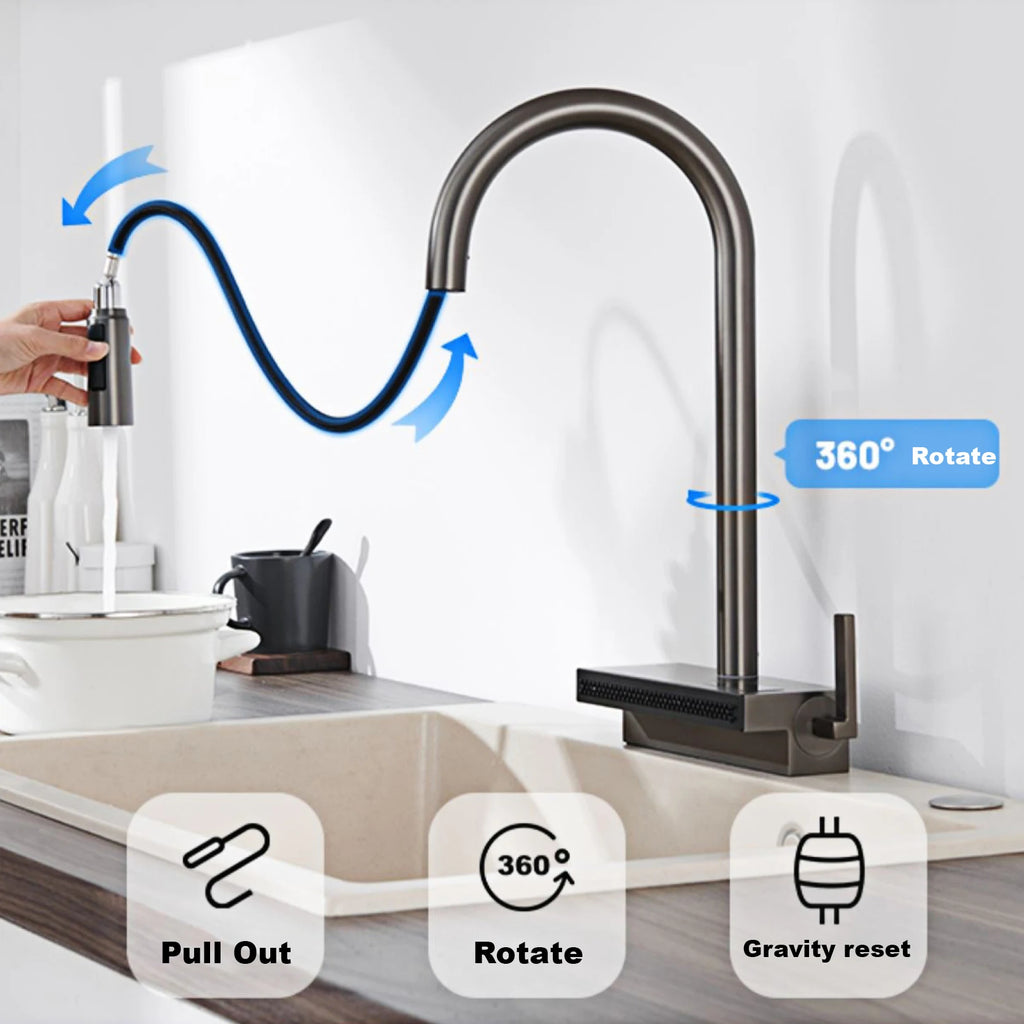 LED Digital Display Kitchen Faucet, 3 Modes Spray