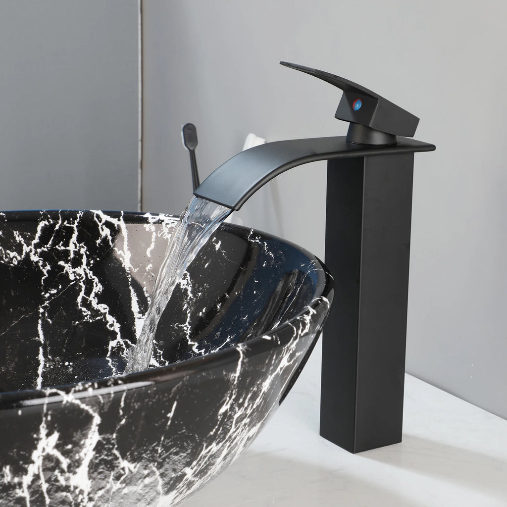 17'' Round Vessel Vanity Sink, Faucet, Drain Set