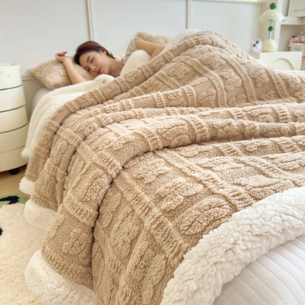 Imitation Lambs Wool Jacquard Blankets, 6 Colors