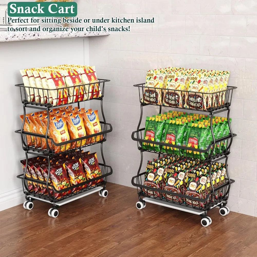 Portable Floor Organizer, Stackable Wire Pantry Baskets
