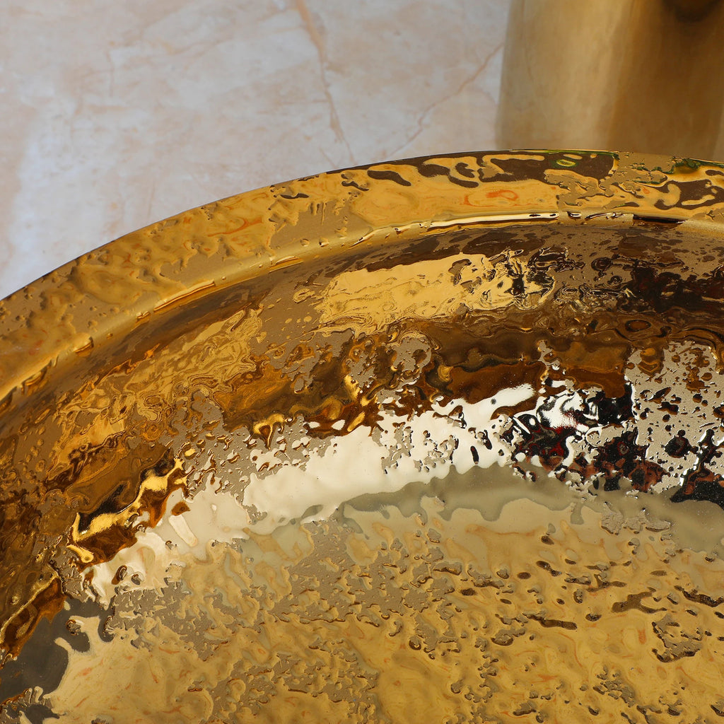 15" Gold Vessel Sink with Faucet, Drain
