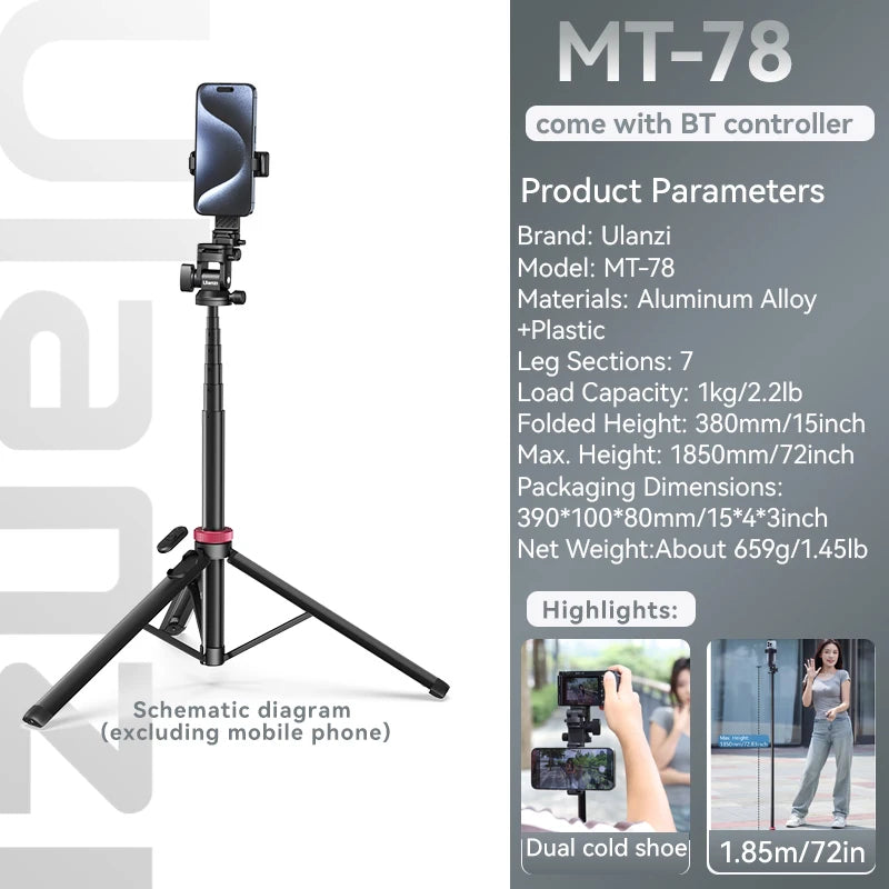 Camera Tripod, Bluetooth Remote, Double Cold Shoe Gimbal