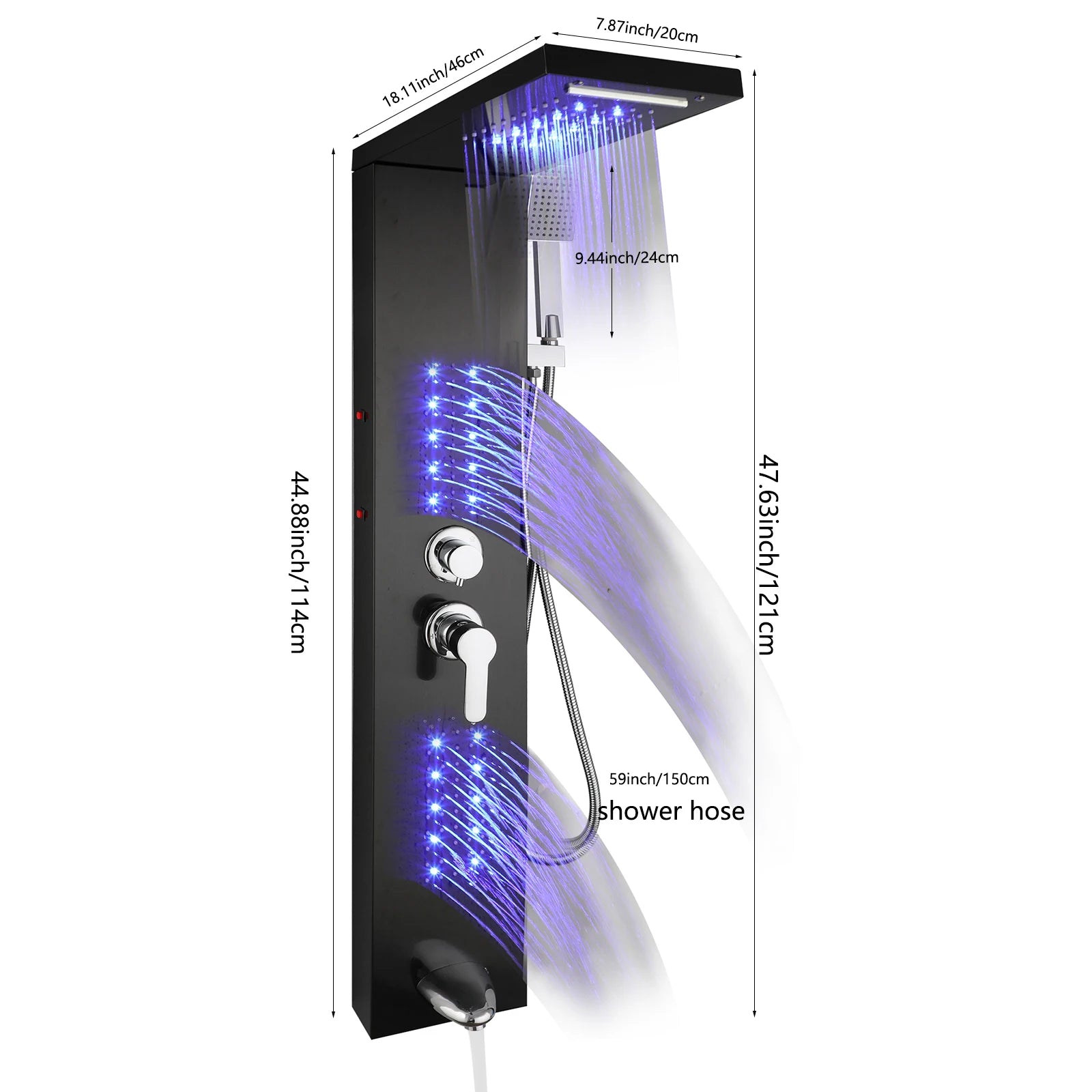 Shower Tower Waterfall Shower Head, Body Massage Jet