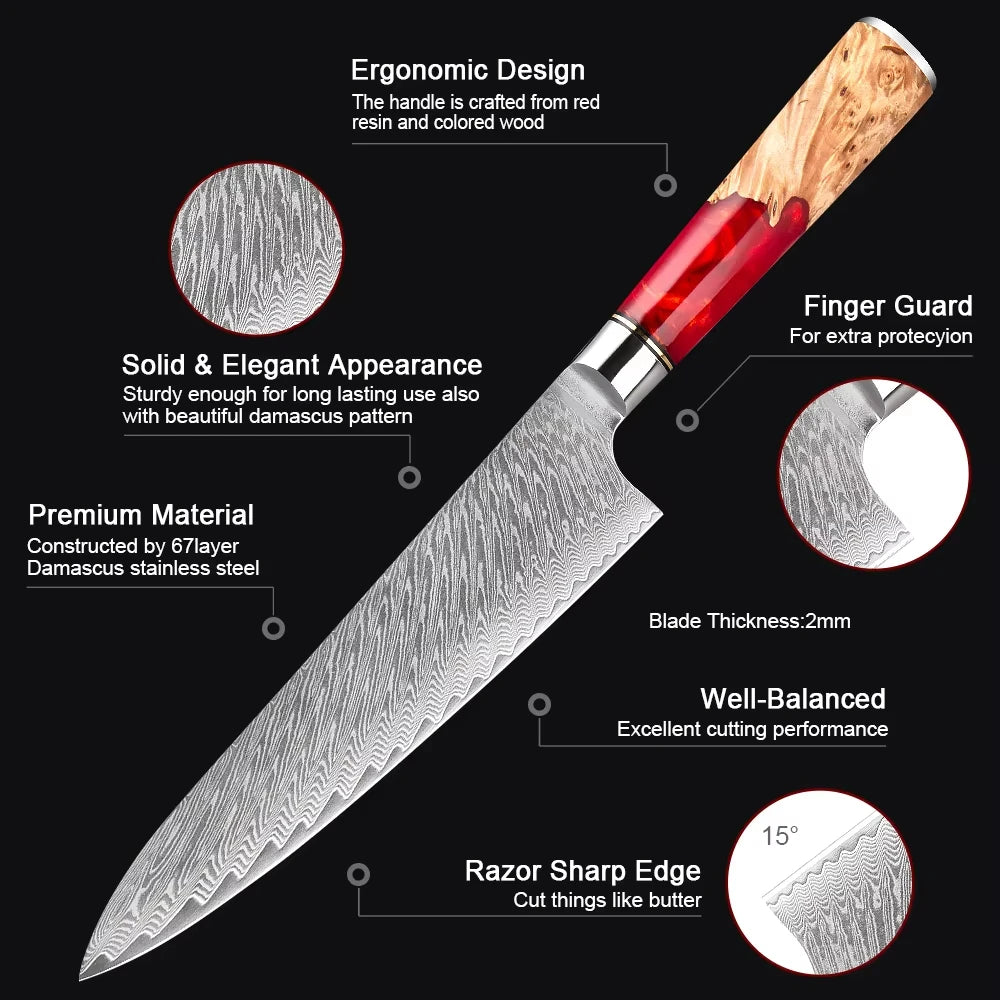 1-9Piece Damascus Steel Kitchen Knives Set