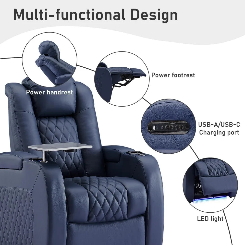 Leather Couch Set, 3 Piece, USB Port, Tray