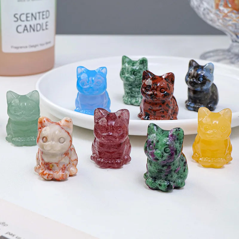 1.2" Mini Hand Carved Animal Kitty Figurine