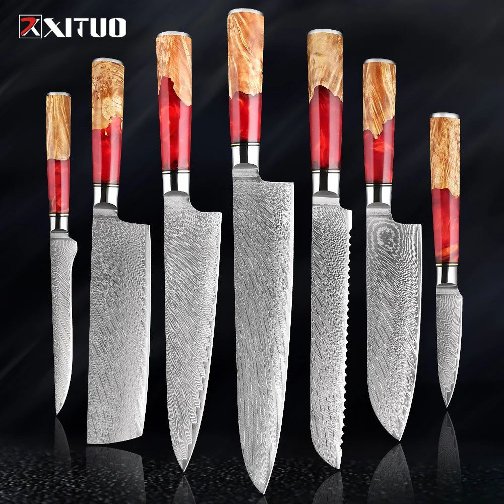 1-9Piece Damascus Steel Kitchen Knives Set