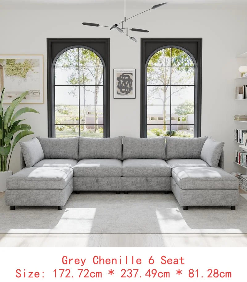 Sectional Sofa with Storage, Flexible Fabric Sleeper