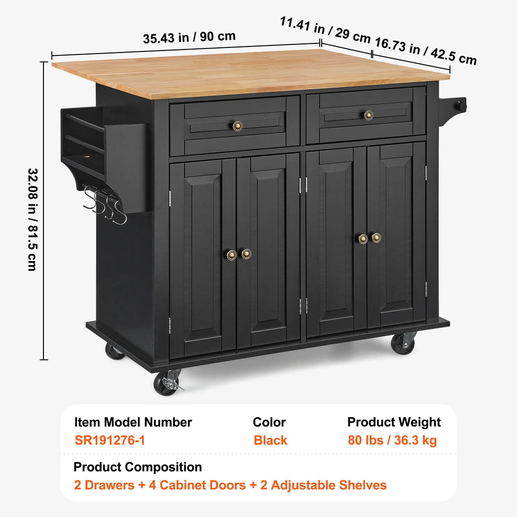 43" Kitchen Island Cart with Leaf