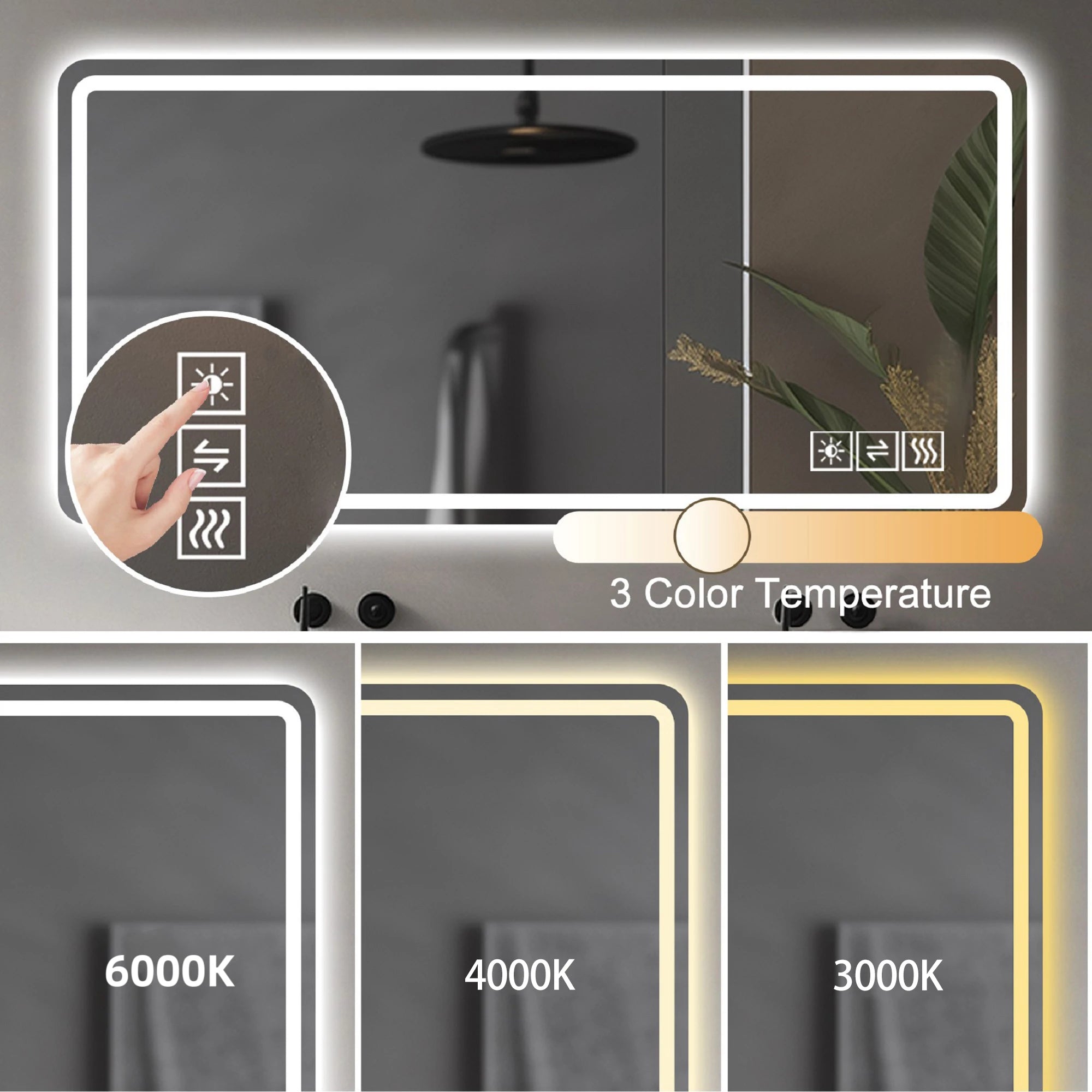 28x60" LED Bathroom wall mirror, Anti-Fog, Dimmable