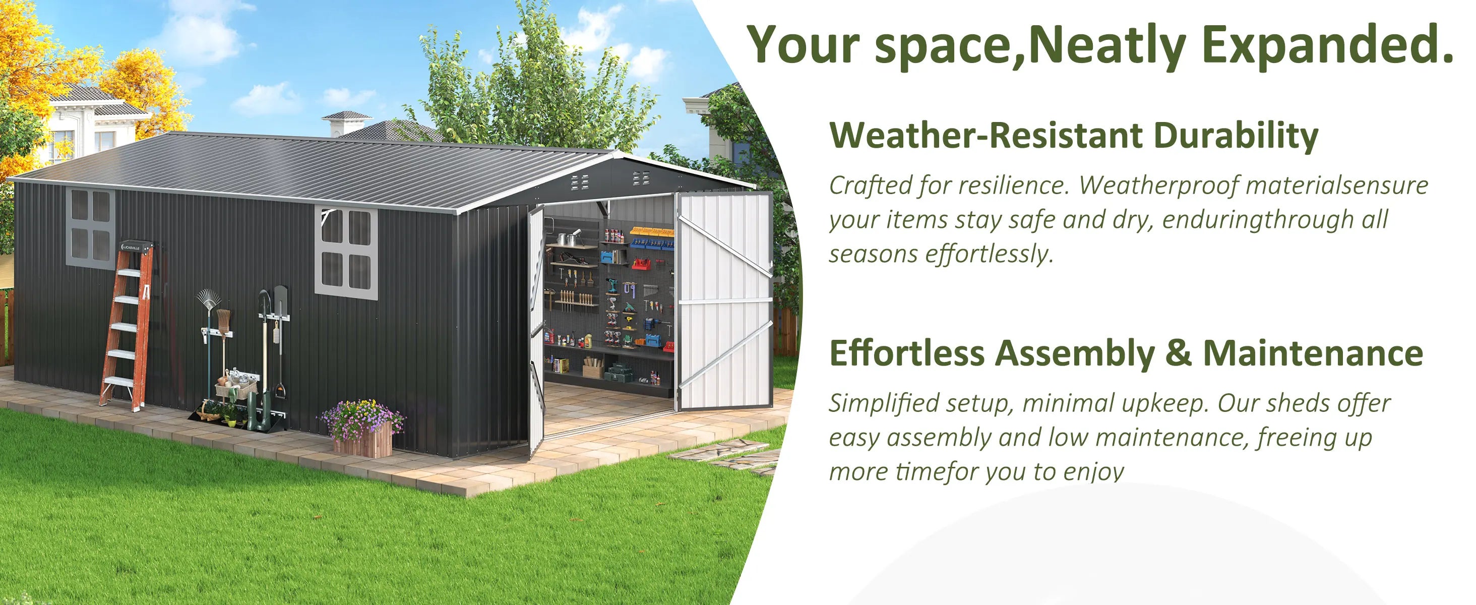 10x10~12x18FT Outdoor Metal Storage Shed w/ Lockable Door