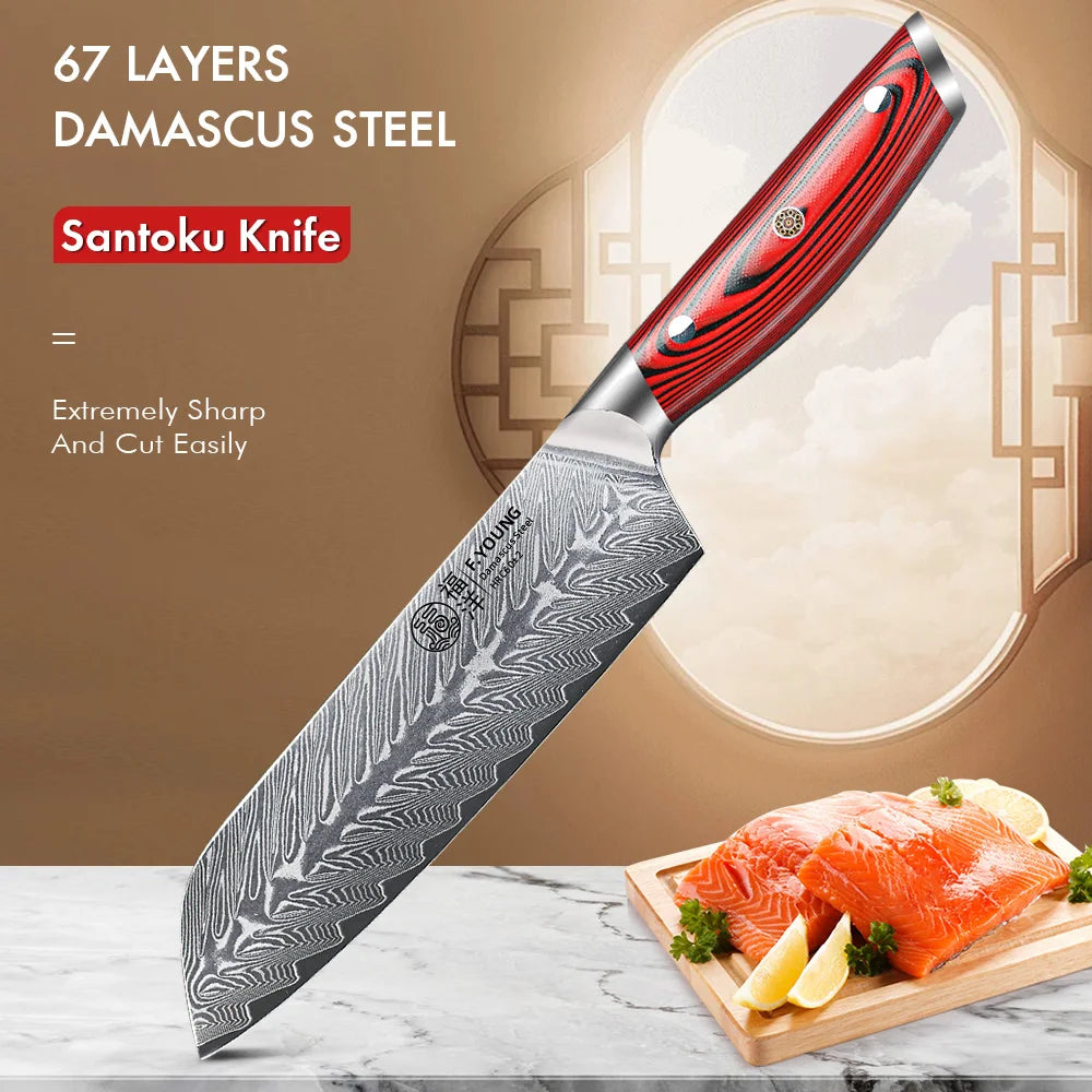 7 Inch Japanese Santoku Knife 67 Layer Damascus Steel