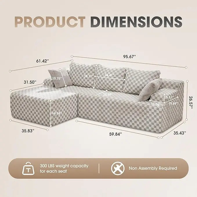 L-Shaped 3-Seat Sectional Sofa, Storage Modules