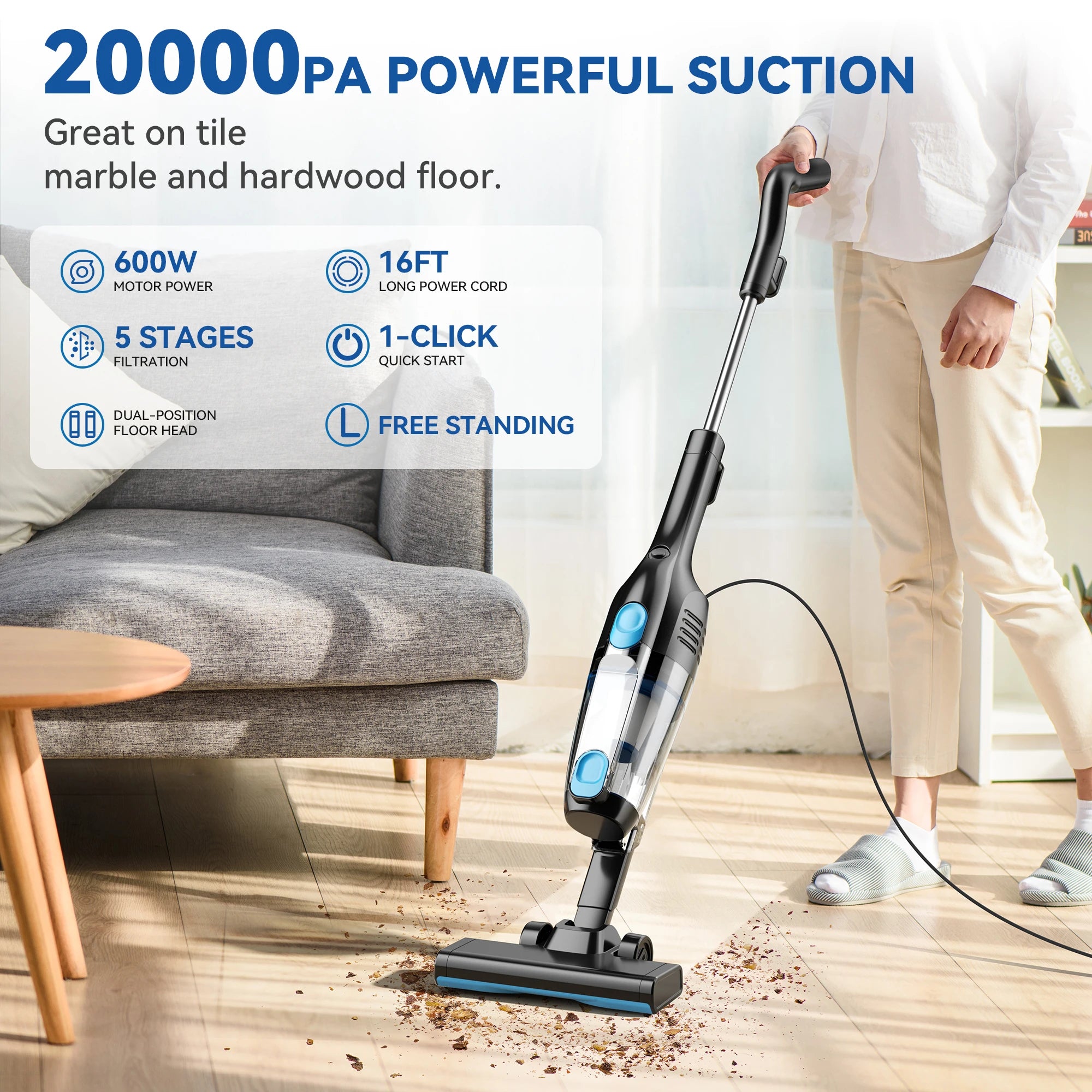 Extra Long Cord Handheld Vacuum Hard Floor
