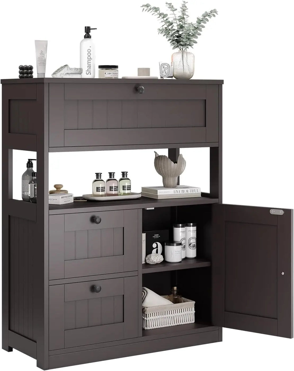 bathroom storage cabinet with 1 door and 3 drawers