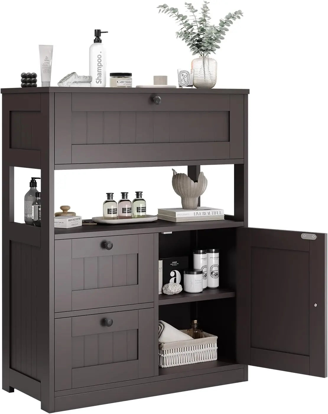 bathroom storage cabinet with 1 door and 3 drawers