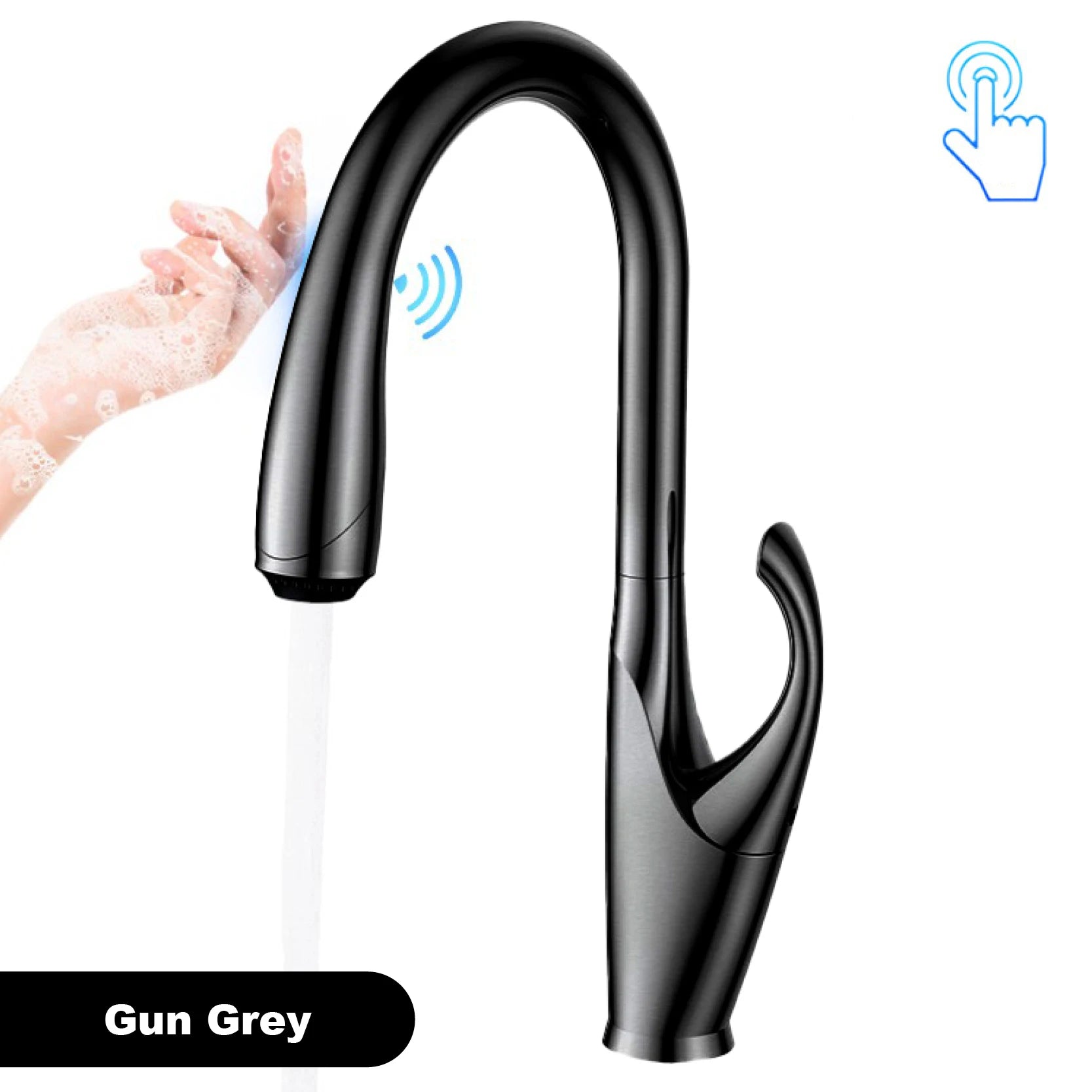 kitchen faucet, single handle, touch control, 3-function spray