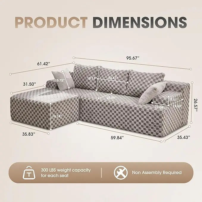 L-Shaped 3-Seat Sectional Sofa, Storage Modules