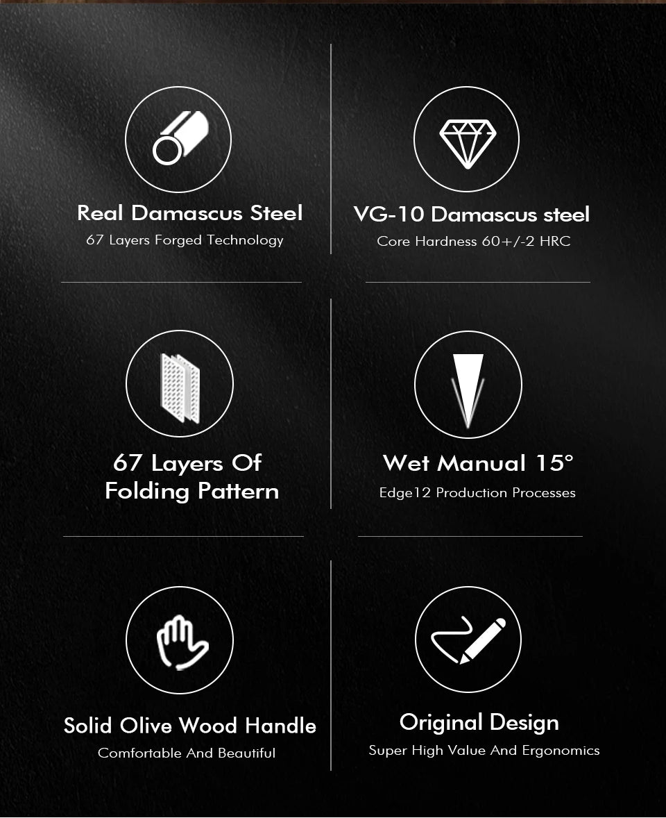 Japanese Chef's Knives 67 Layer Damascus Steel