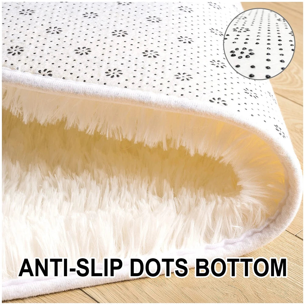 Oval Fluffy Plush Bedside Rugs, Moisture-Proof