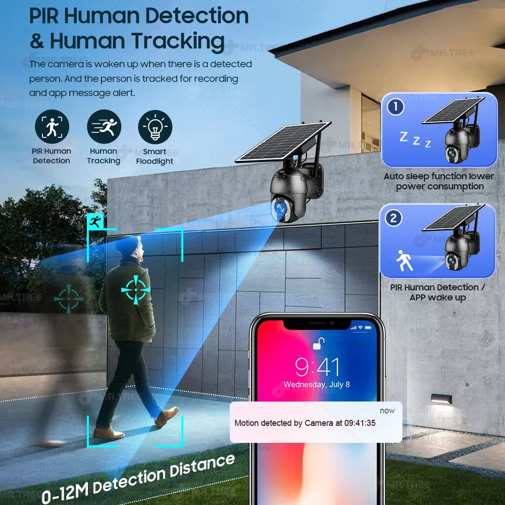 Solar Outdoor Surveillance Camera, 50X Zoom, Humanoid Tracking