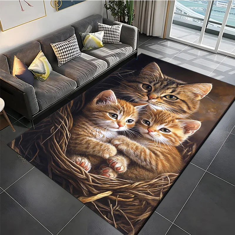 Cat Family Velvet Rug, Non Slip, Various Sizes