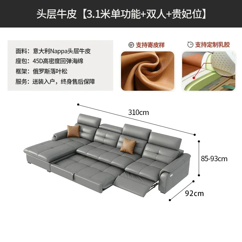 Genuine Leather Corner Sofa, Electric Reclining, Storage