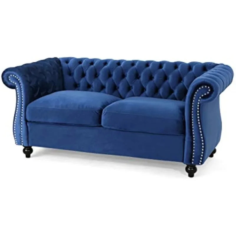 Traditional Loveseat Sofa, Navy Blue