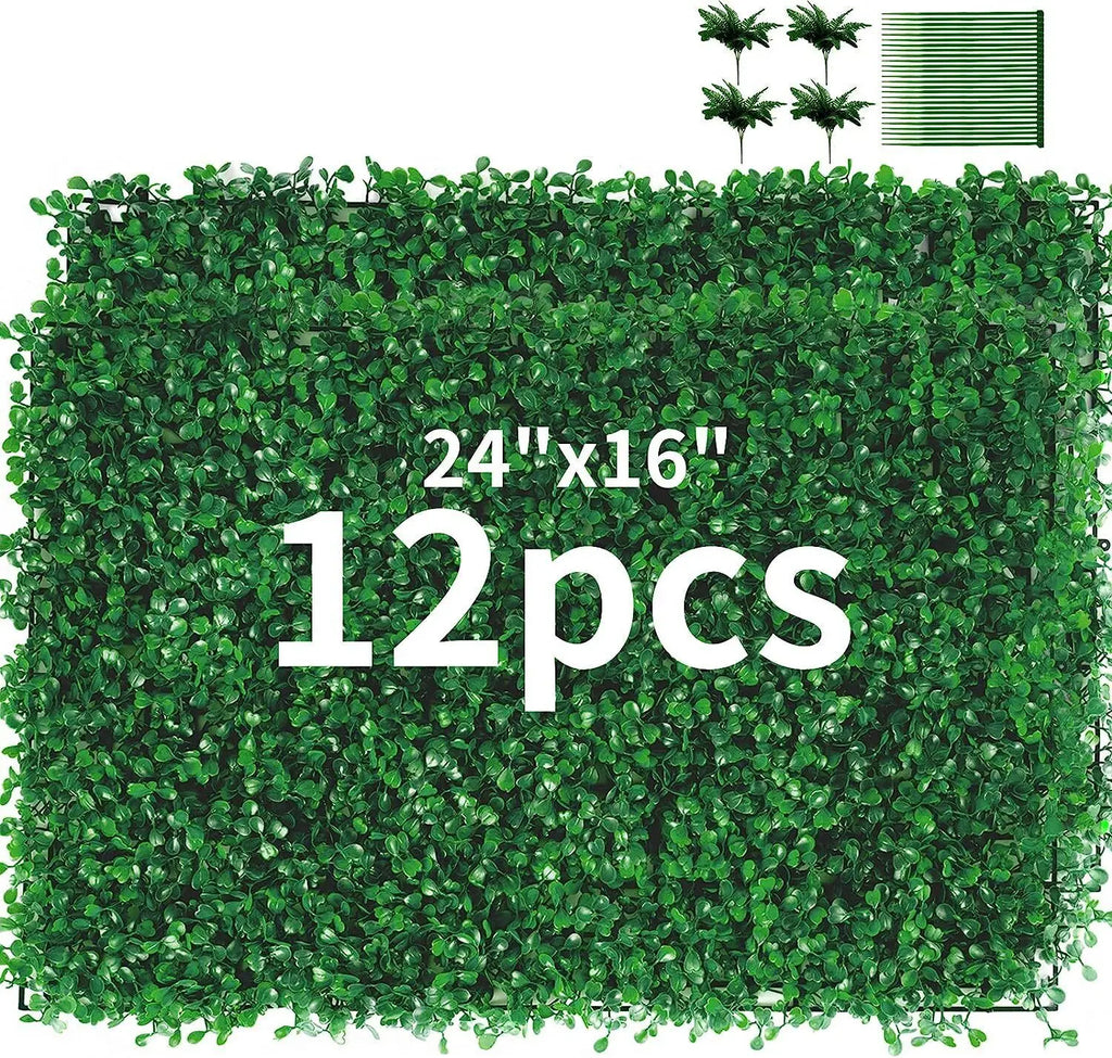 12pcs 24pcs Artificial Plants Grass Wall Panel Boxwood Hedge Greenery Privacy Fence Panel Grass for Indoor Home Garden Wedding